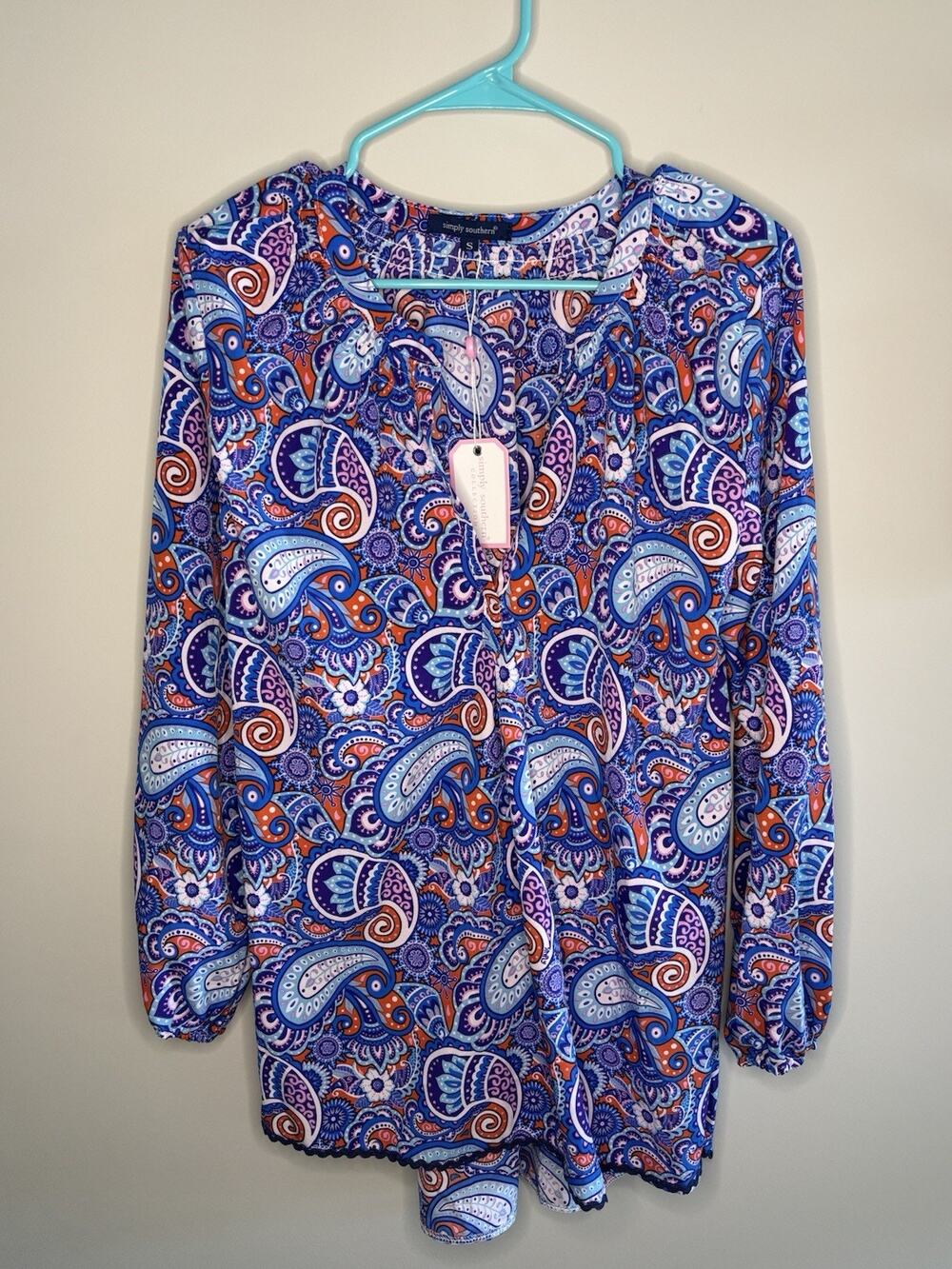 Simply Southern Paisley Blouse Blue Purple Size Small ( NWT)
